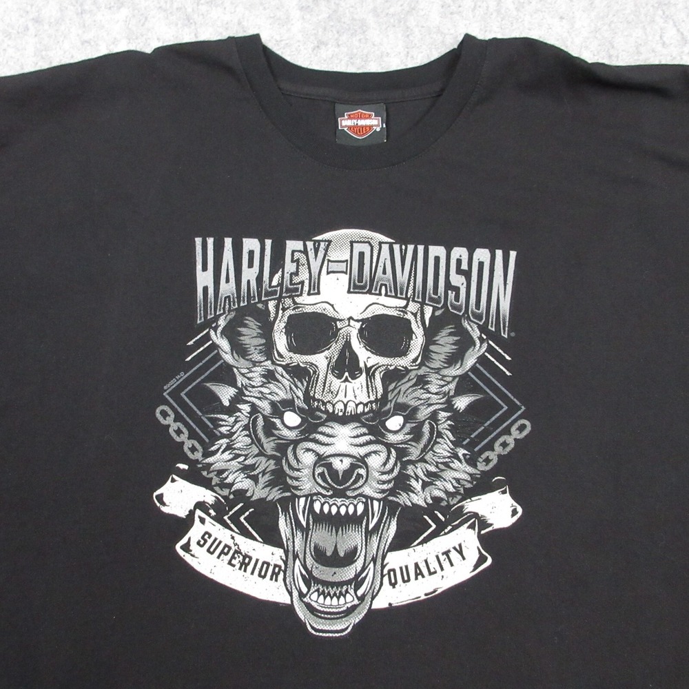 Harley Davidson Shirt 3XL Black Skull Bear Banff Canada‎ Stratman Biker USA Made